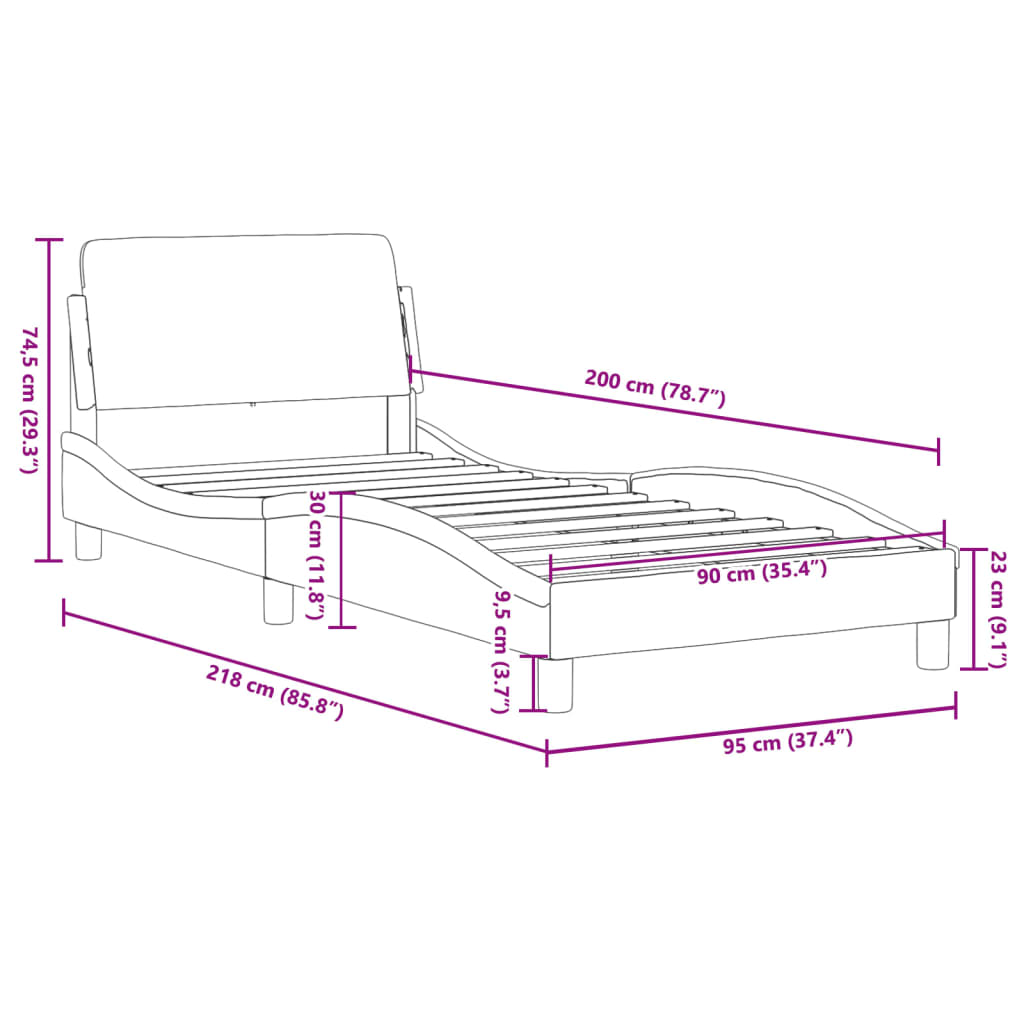 vidaXL gultas rāmis ar galvgali, tumši pelēks samts, 90x200 cm