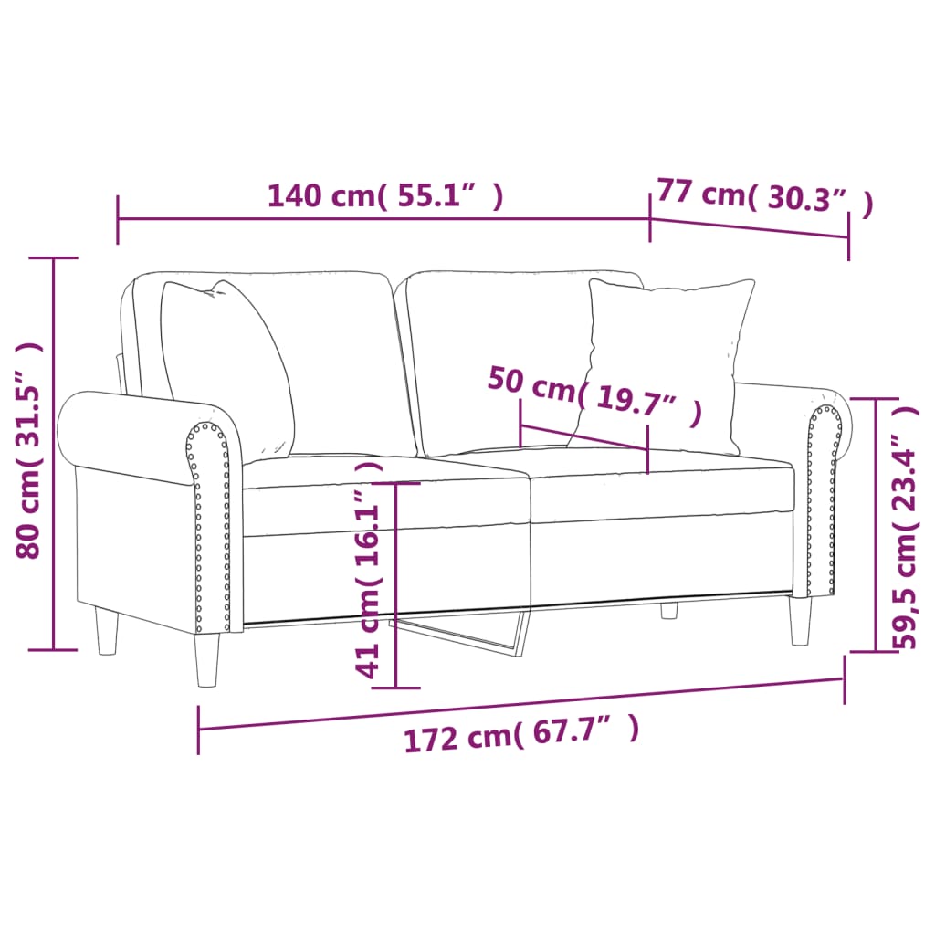 vidaXL divvietīgs dīvāns ar spilveniem, brūns, 140 cm, samts