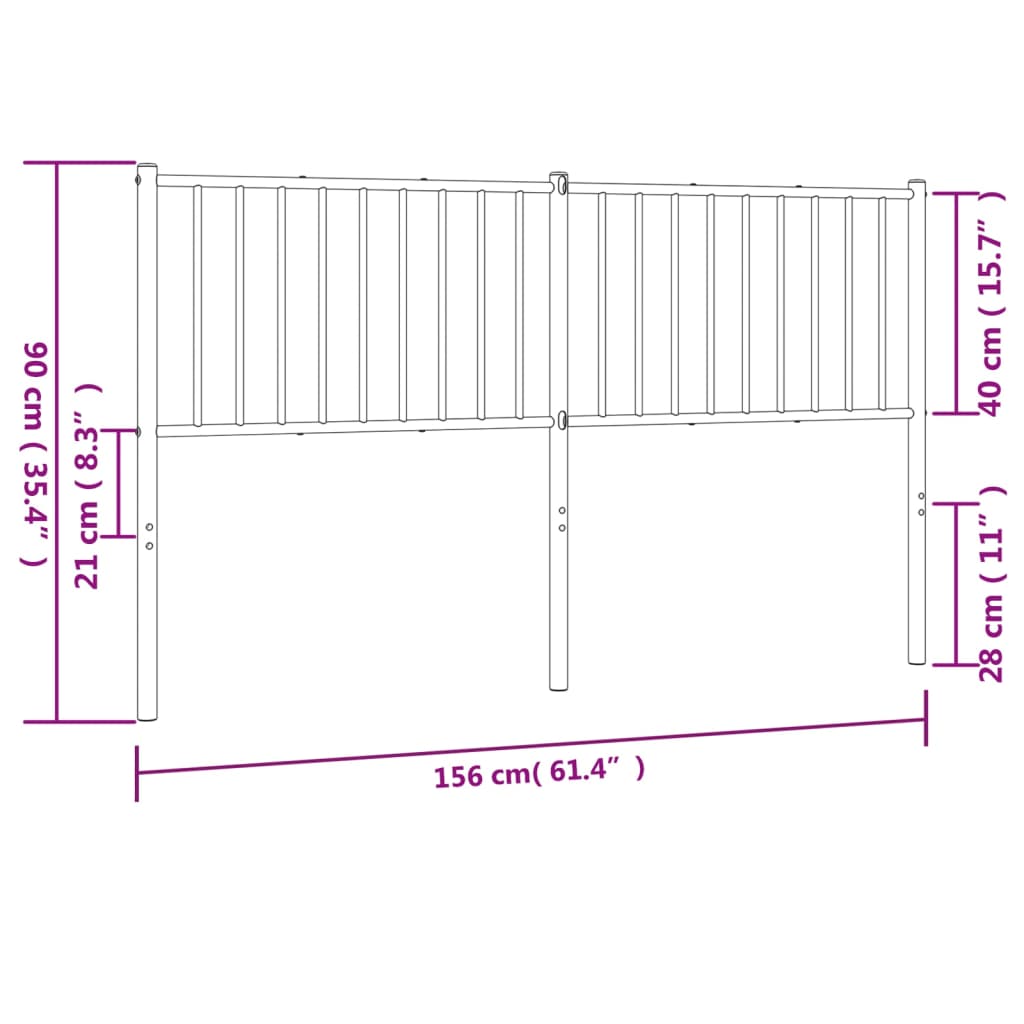 vidaXL gultas galvgalis, metāls, melns, 150 cm