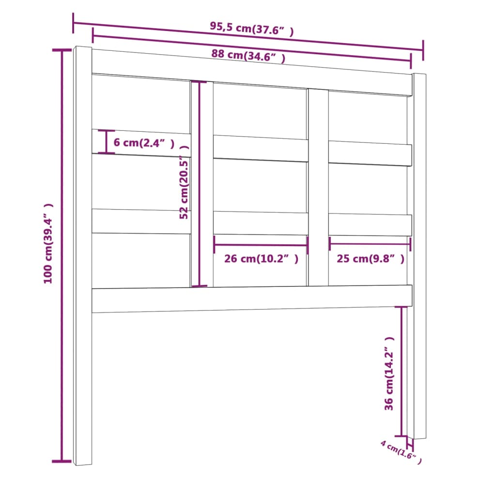 vidaXL gultas galvgalis, melns, 95,5x4x100 cm, priedes masīvkoks