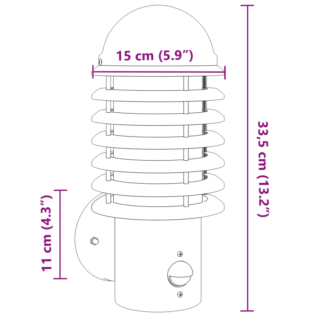 vidaXL āra sienas lampa ar sensoru, sudrabaina, nerūsējošais tērauds