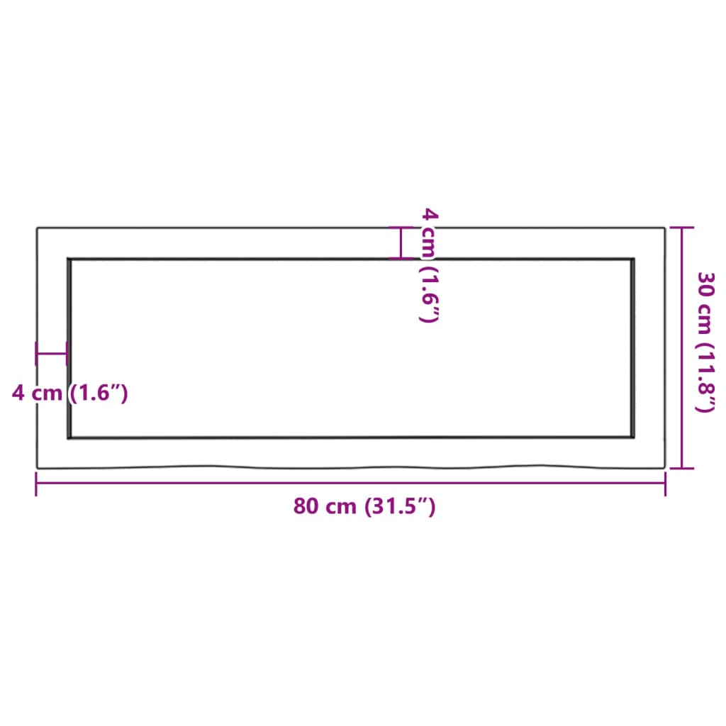 vidaXL sienas plaukts, tumši brūns, 80x30x(2-4) cm, ozola masīvkoks