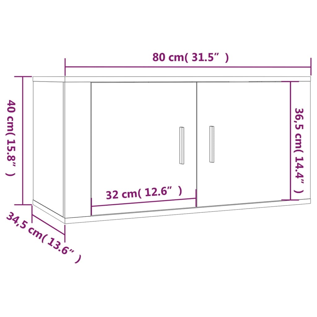 vidaXL sienas TV skapīši, 3 gab., balti, 80x34,5x40 cm