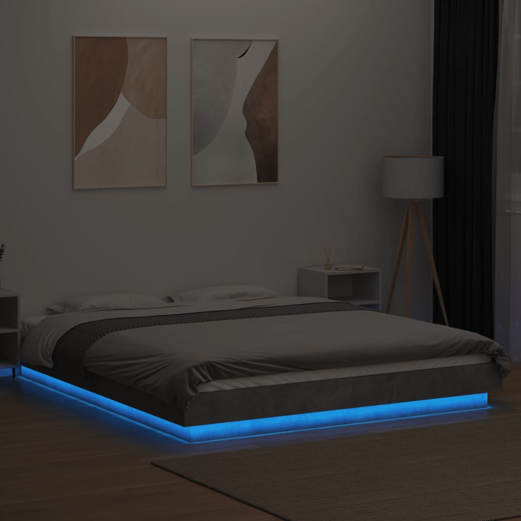 vidaXL gultas rāmis ar LED, betona pelēks,160x200cm, inženierijas koks