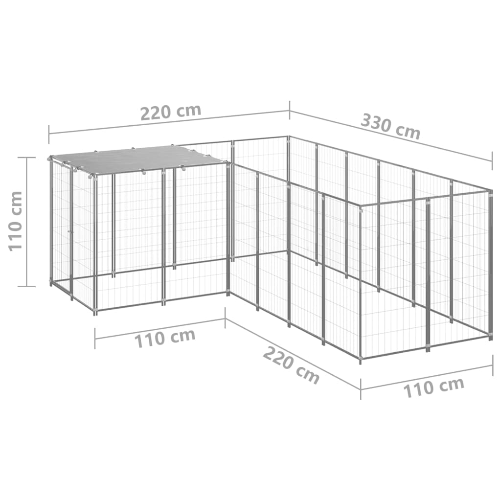 vidaXL suņu voljērs, sudraba krāsa, 4,84 m², tērauds