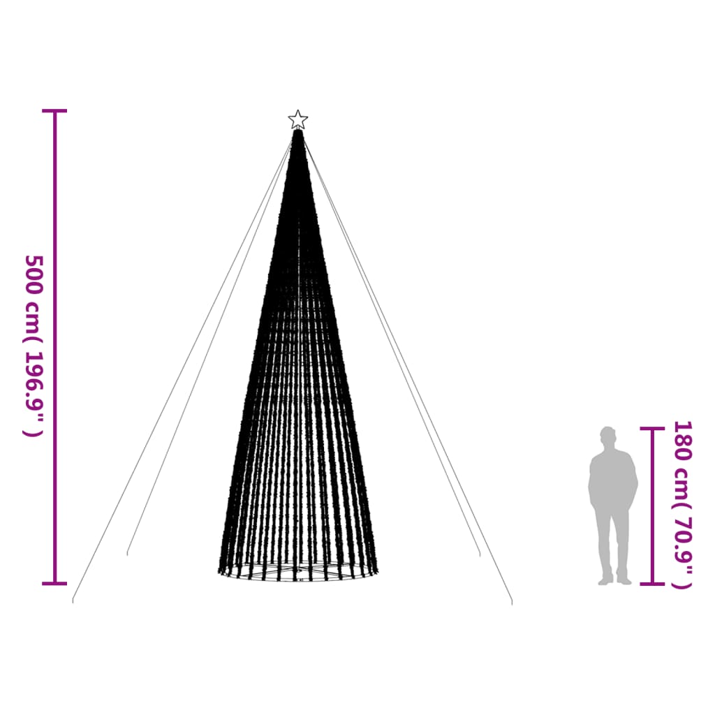 vidaXL Ziemassvētku eglītes dekorācija, 1544 krāsainas LED, 500 cm