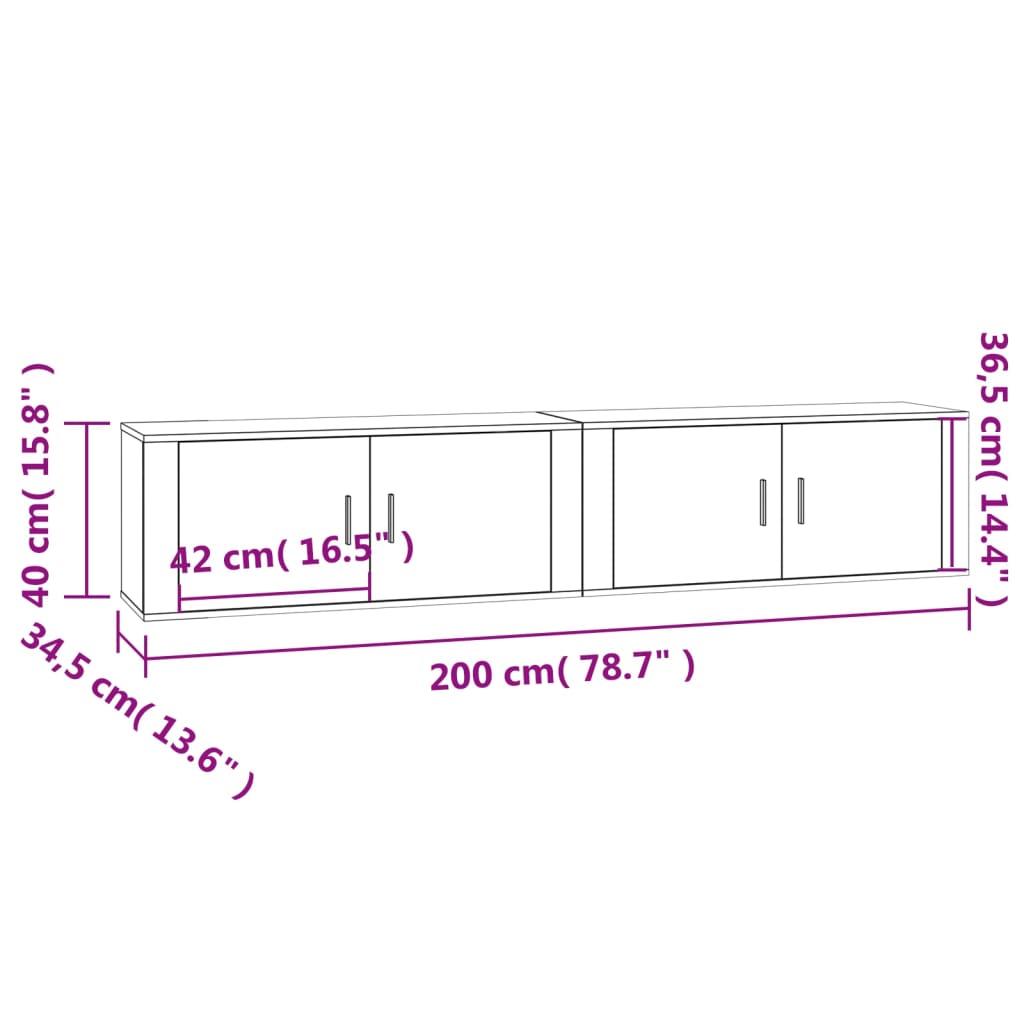 vidaXL sienas TV skapīši, 2 gab., balti, 100x34,5x40 cm