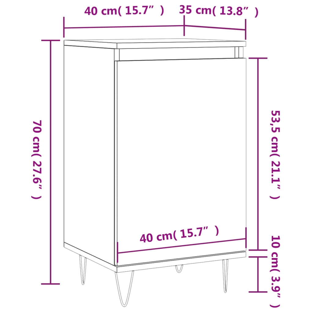 vidaXL kumode, ozolkoka krāsa, 40x35x70 cm, inženierijas koks