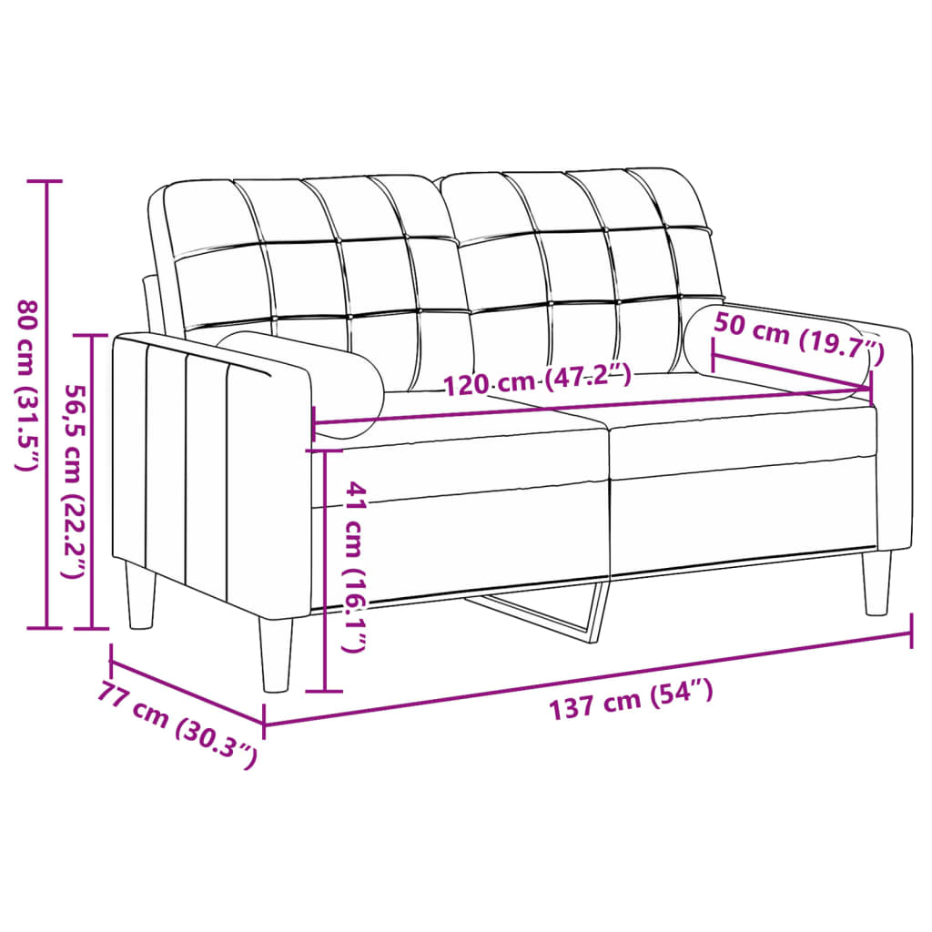 vidaXL divvietīgs dīvāns ar spilveniem, gaiši pelēks, 120 cm, samts