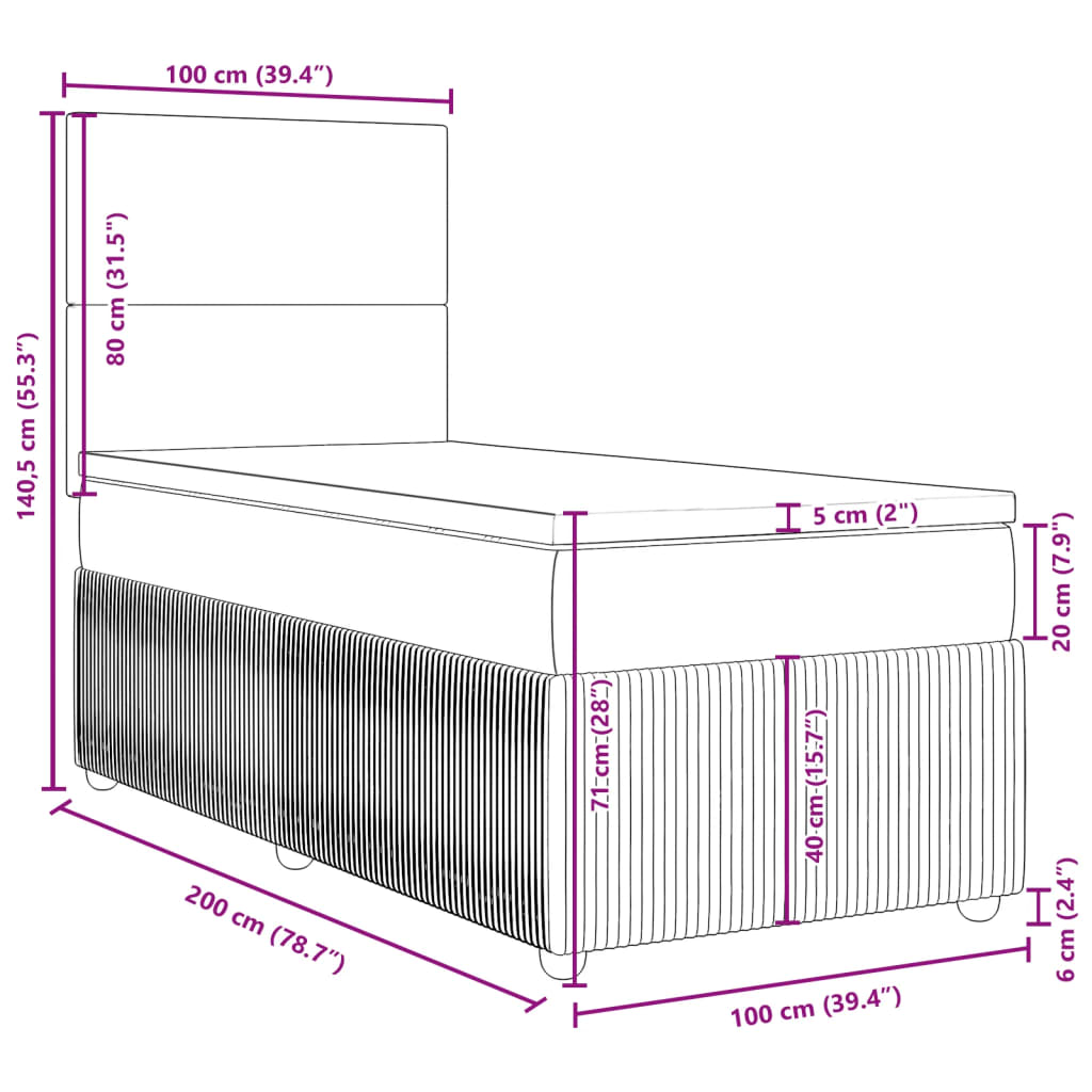 vidaXL atsperu gultas rāmis ar matraci, gaiši pelēka audums, 100x200cm