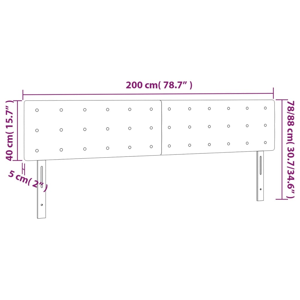 vidaXL gultas galvgalis ar LED, 200x5x78/88 cm, melns samts