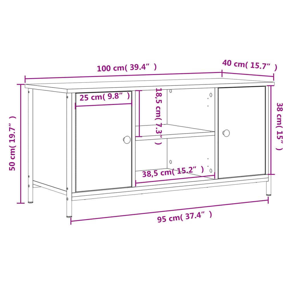 vidaXL TV skapītis, ozolkoka krāsa, 100x40x50 cm, inženierijas koks