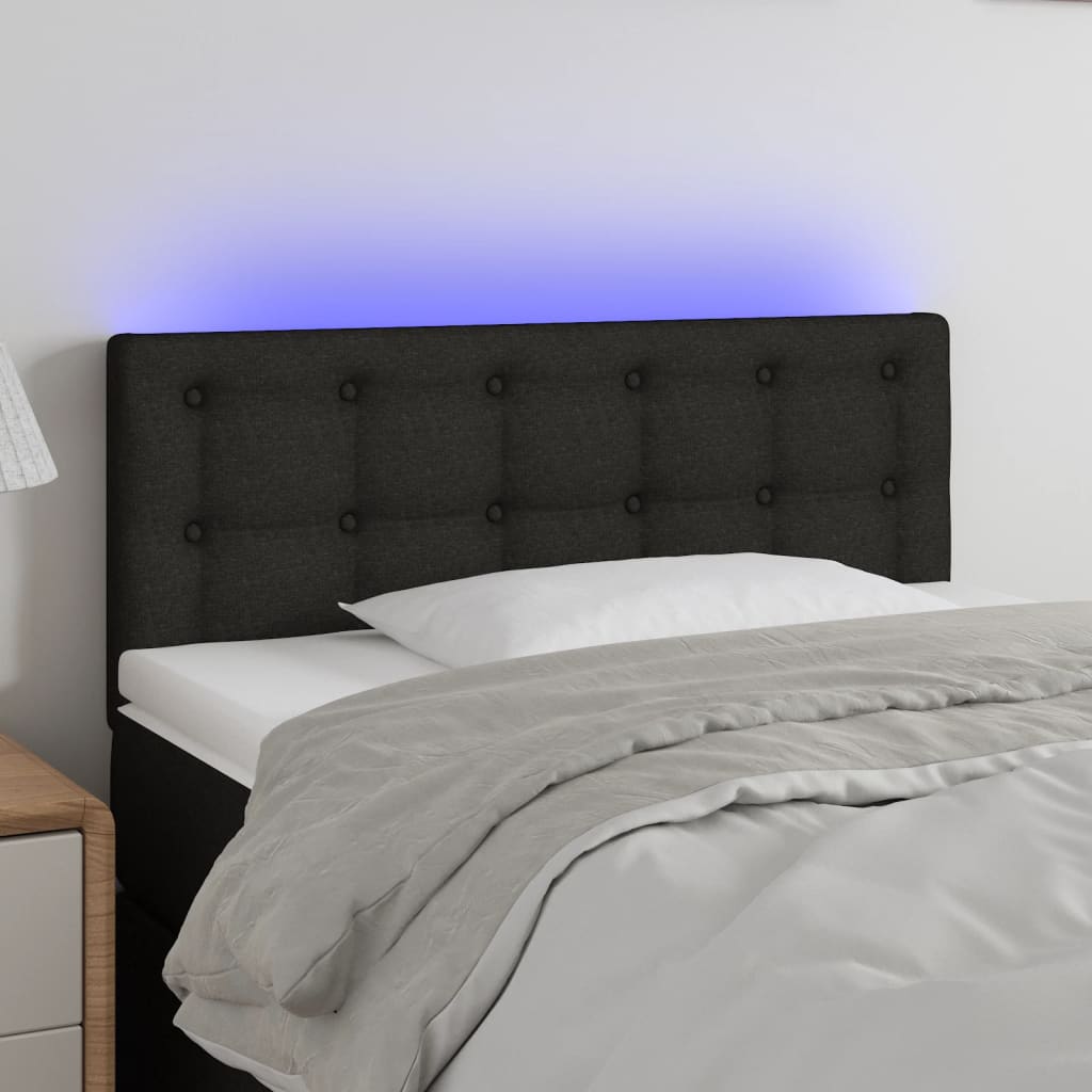 vidaXL gultas galvgalis ar LED, 90x5x78/88 cm, melns audums