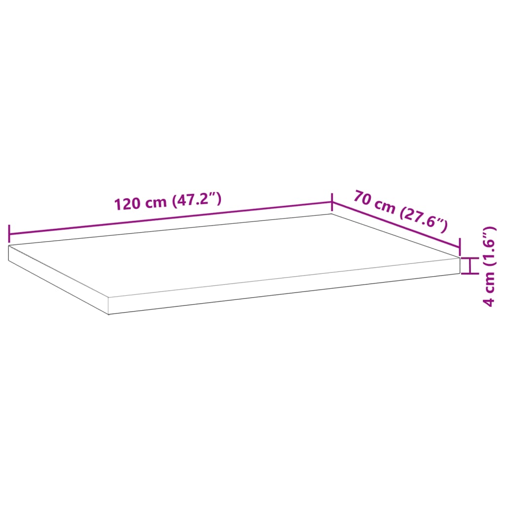 vidaXL galda virsma, 120x70x4 cm, neapstrādāts akācijas masīvkoks