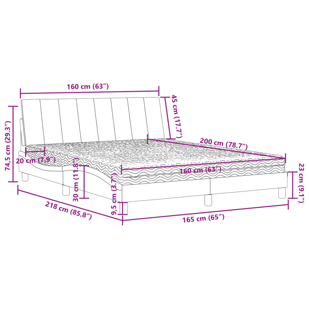 vidaXL gulta ar matraci, zils samts, 160x200 cm