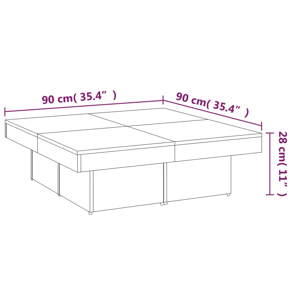 vidaXL kafijas galdiņš, pelēcīga ozolkoka, 90x90x28 cm