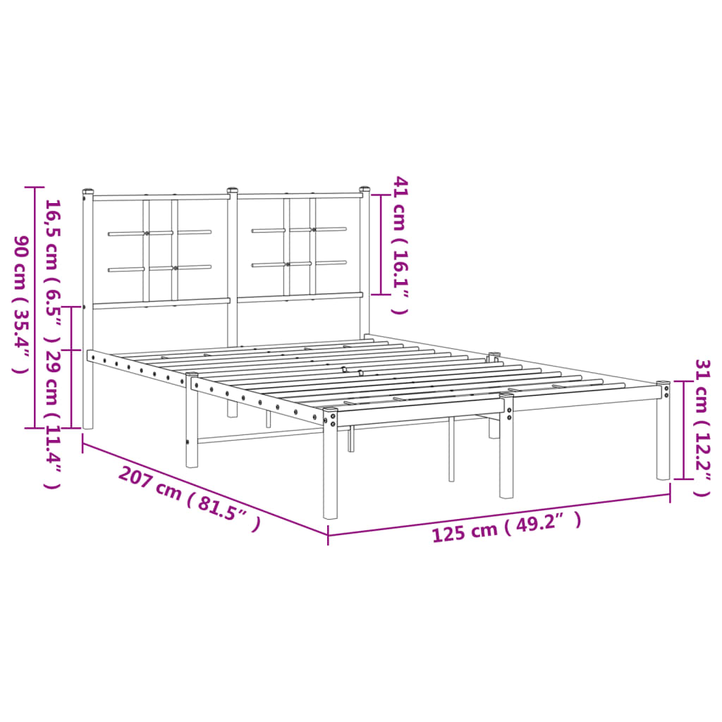 vidaXL gultas rāmis ar galvgali, balts metāls, 120x200 cm