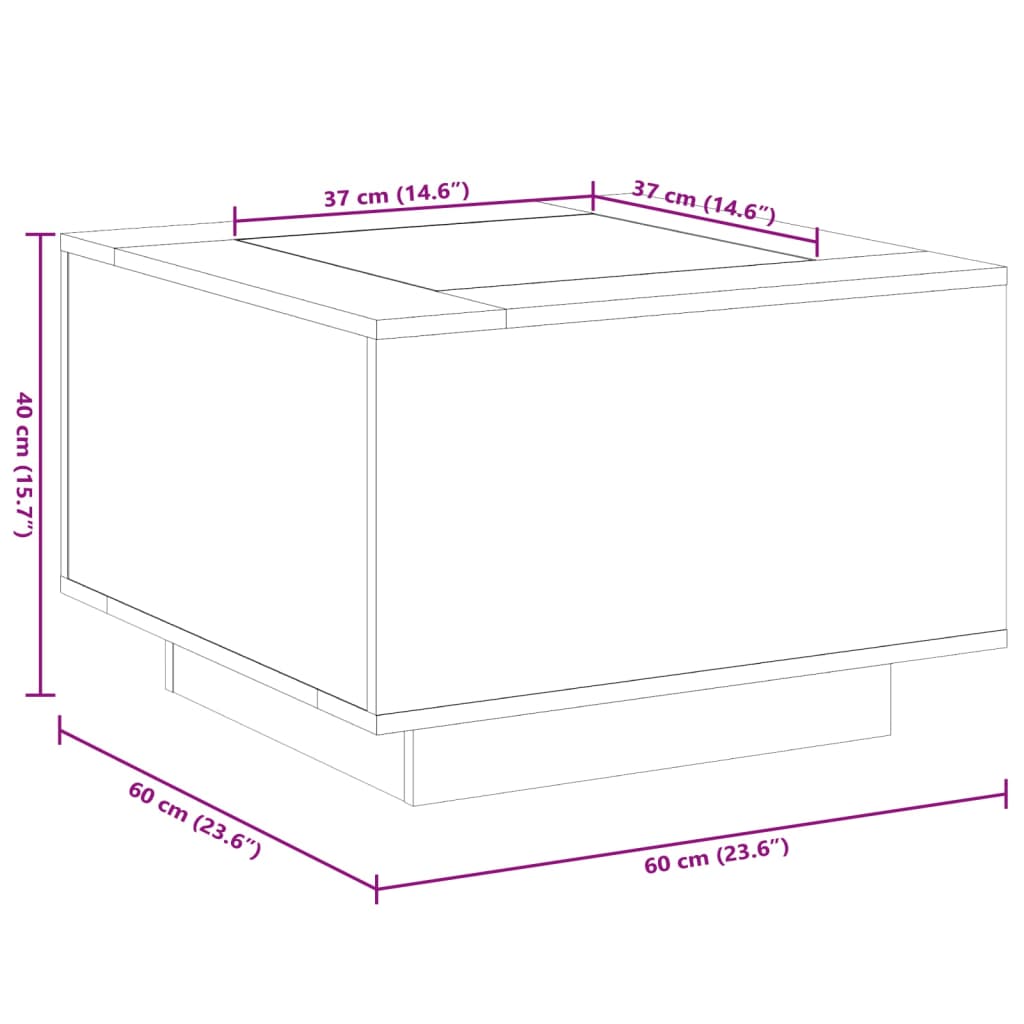 vidaXL kafijas galdiņš ar LED, balts, 60x60x40 cm, inženierijas koks