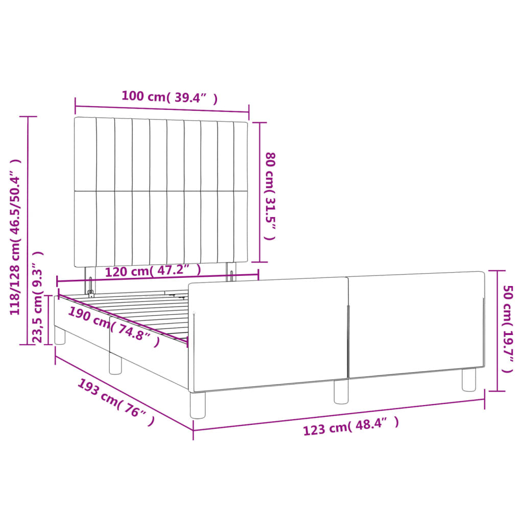 vidaXL gultas rāmis ar galvgali, melns samts, 120x190 cm