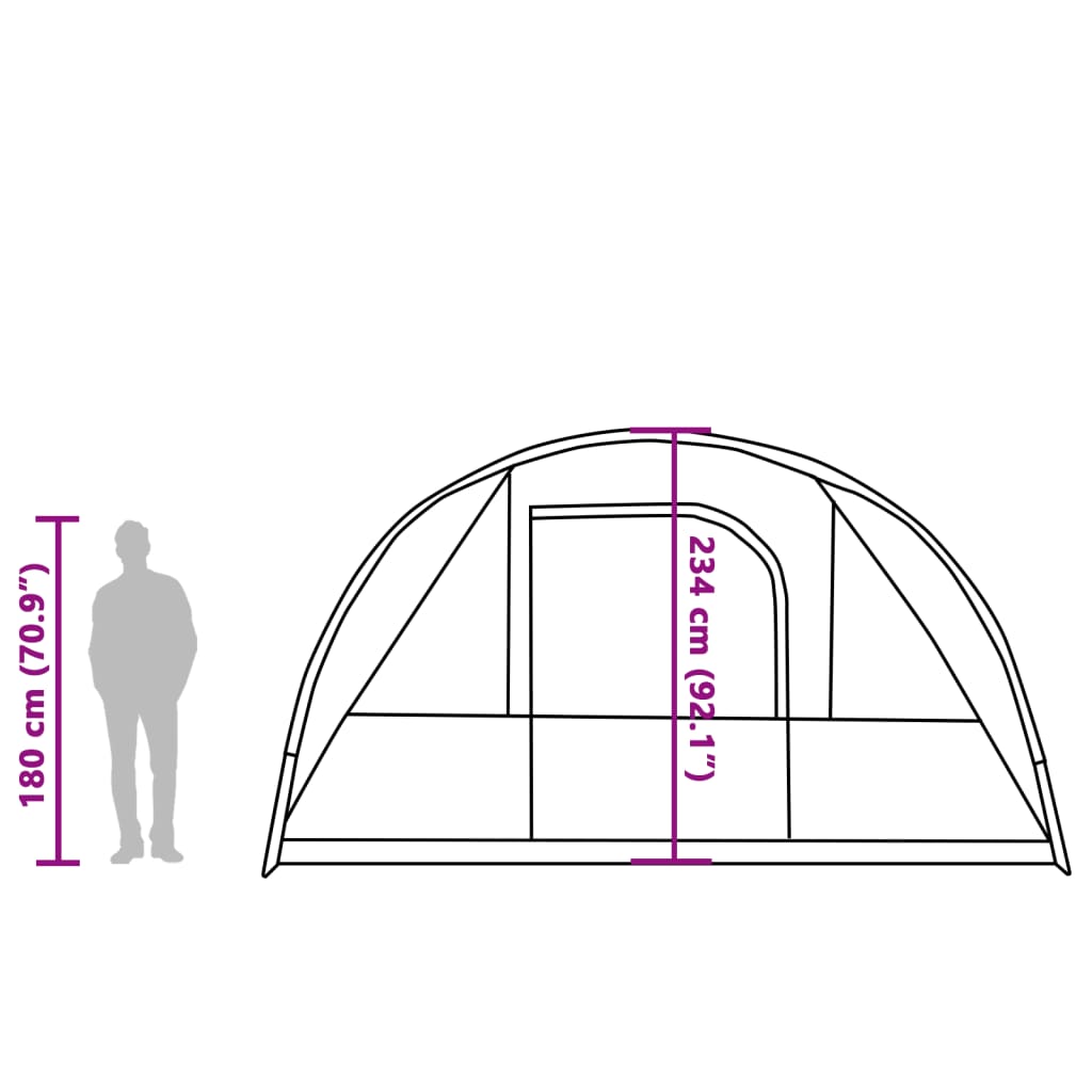vidaXL ģimenes telts, tuneļa, 7 personām, zaļa, ūdensnecaurlaidīga