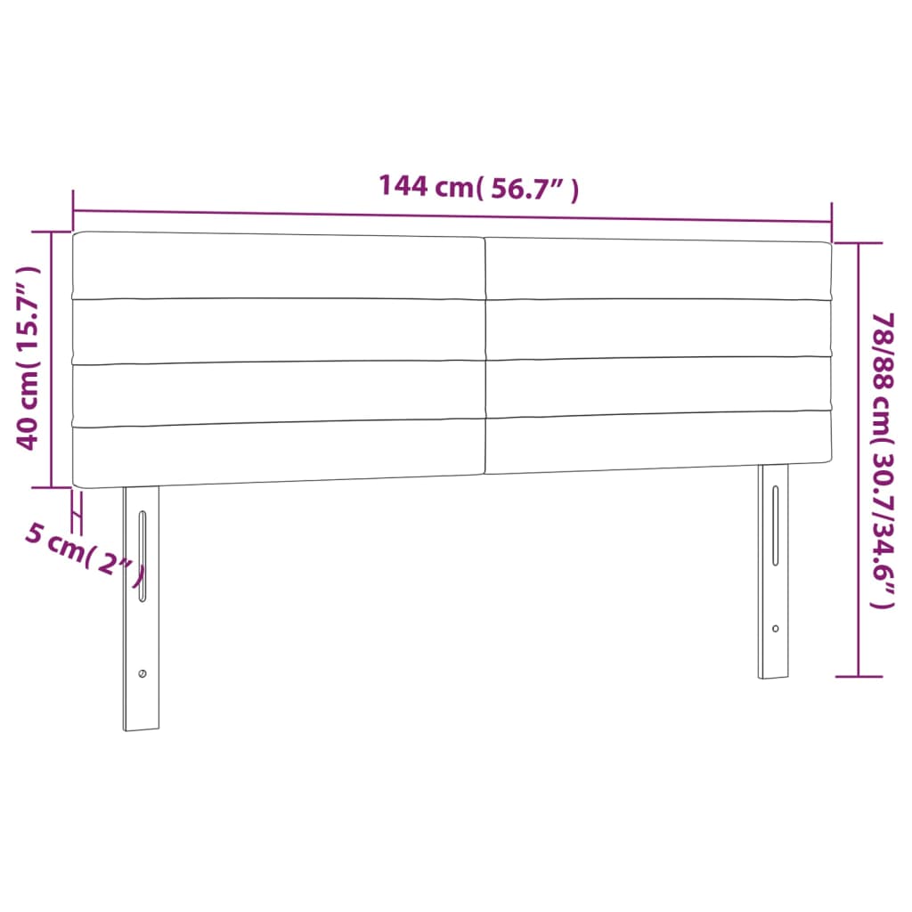 vidaXL gultas galvgalis ar LED, 144x5x78/88 cm, tumši brūns audums