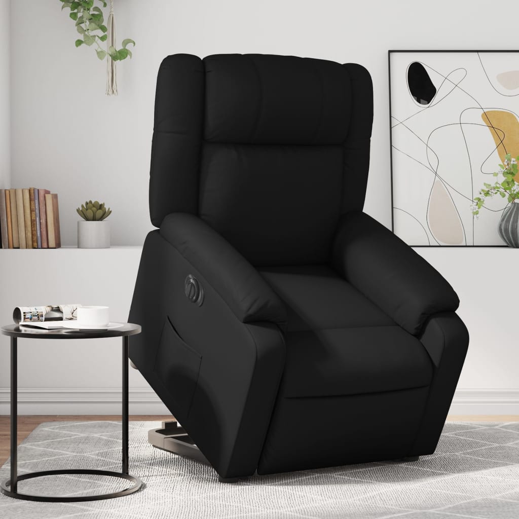 vidaXL atpūtas krēsls, paceļams, atgāžams, melna mākslīgā āda