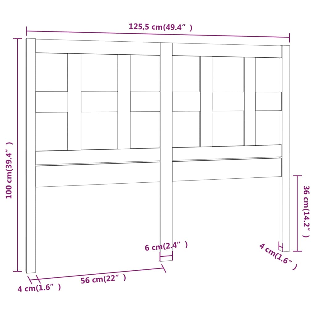 vidaXL gultas galvgalis, medus brūns, 125,5x4x100cm, priedes masīvkoks