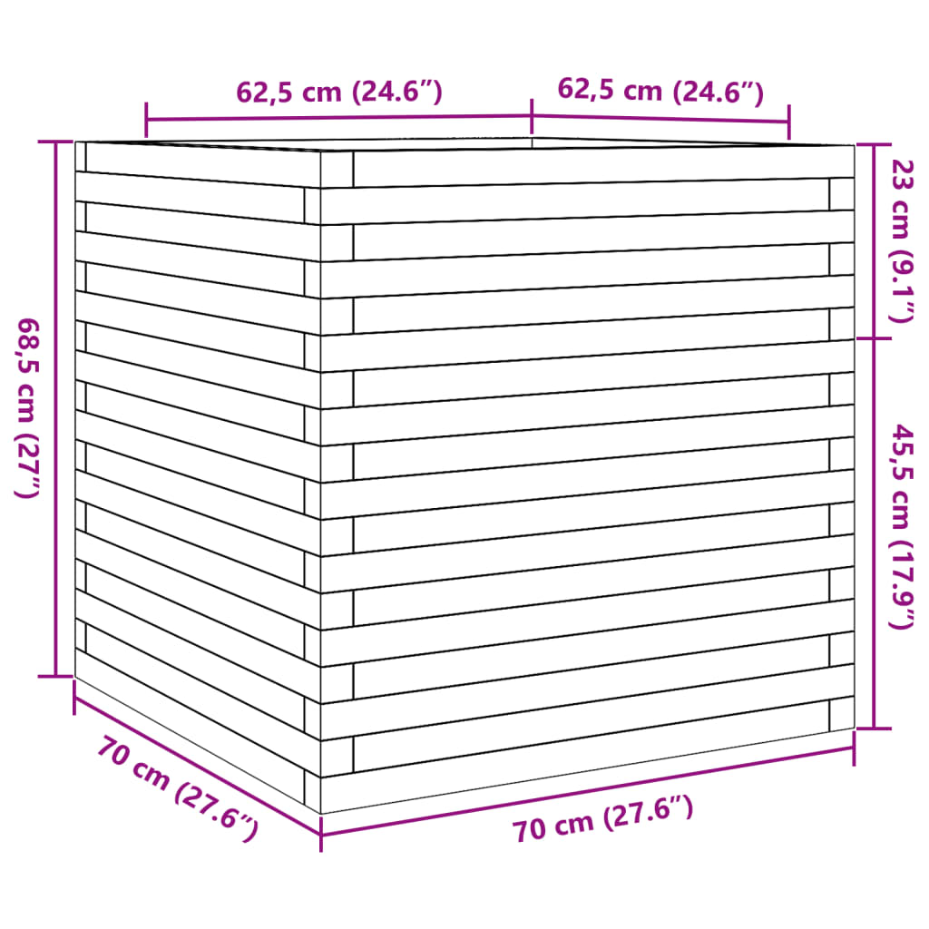 vidaXL dārza puķu kaste, 70x70x68,5 cm, impregnēts priedes koks