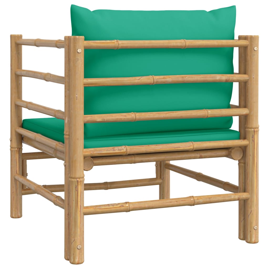 vidaXL dārza dīvāns ar zaļiem matračiem, bambuss