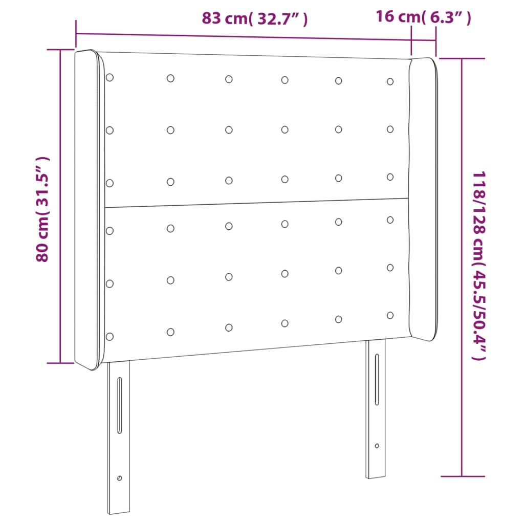 vidaXL galvgalis ar malām,83x16x118/128 cm, tumši pelēks audums