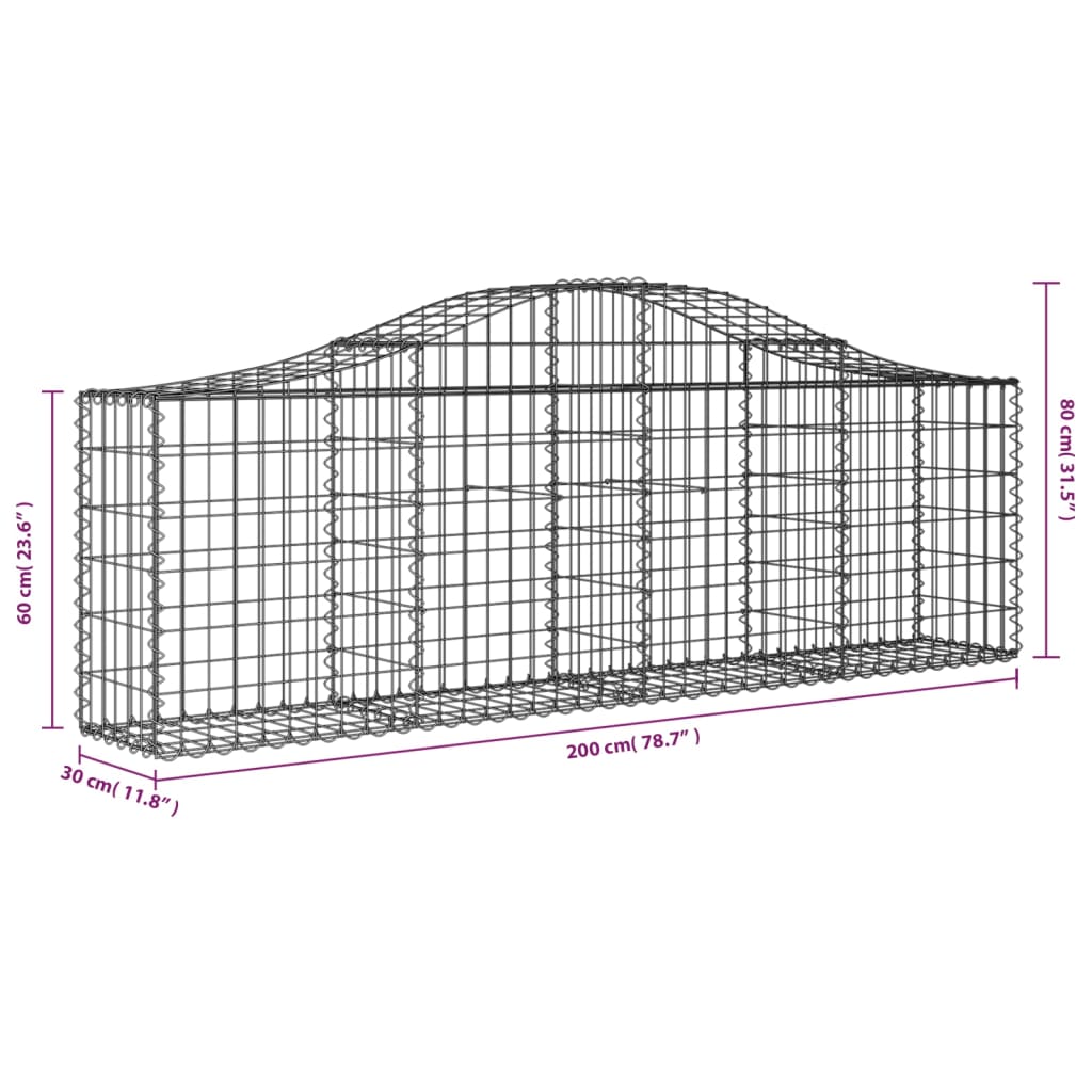 vidaXL arkveida gabiona grozi, 9 gb., 200x30x60/80 cm, cinkota dzelzs