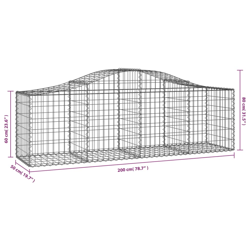 vidaXL arkveida gabiona grozi, 30 gb., 200x50x60/80 cm, cinkota dzelzs