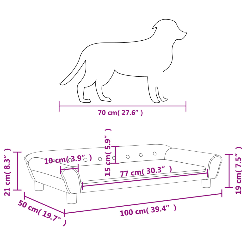 vidaXL gulta suņiem, melna, 100x50x21 cm, samts