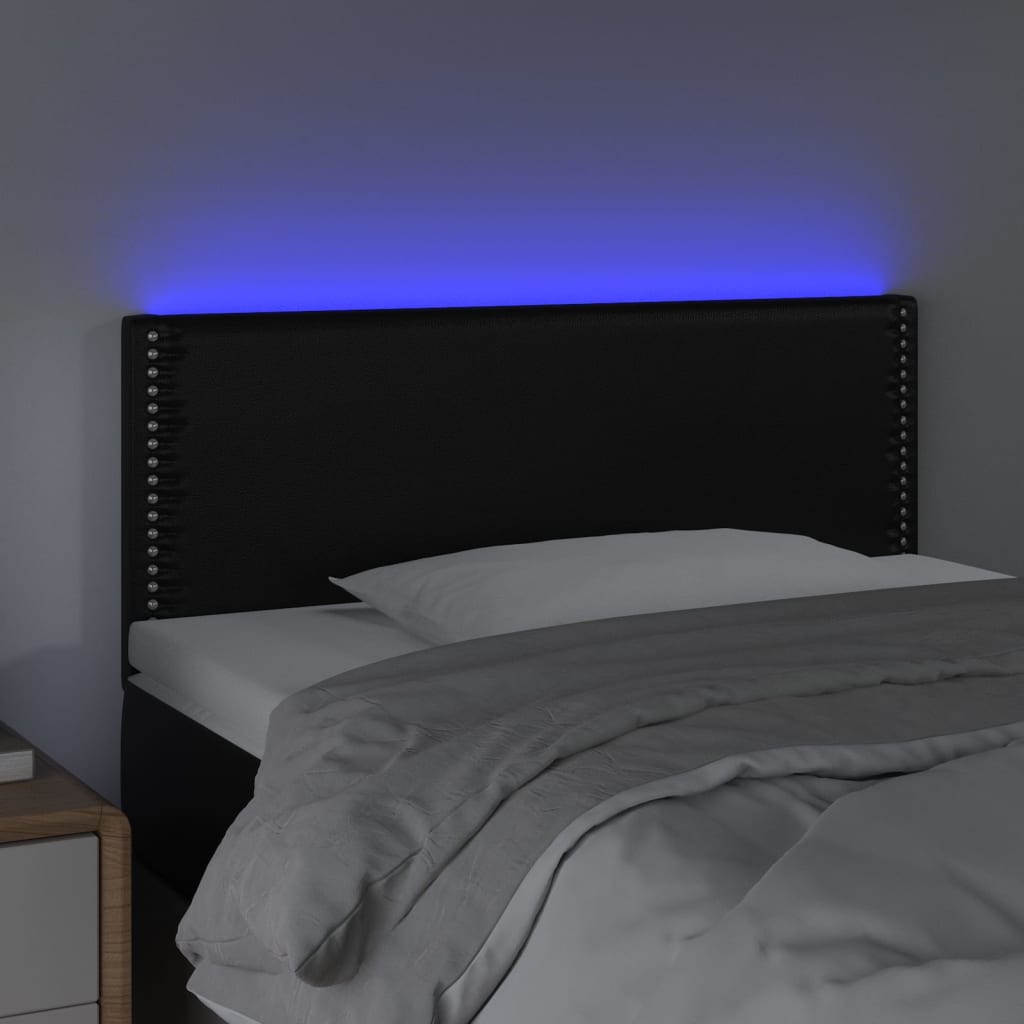 vidaXL gultas galvgalis ar LED, 100x5x78/88 cm, melna mākslīgā āda