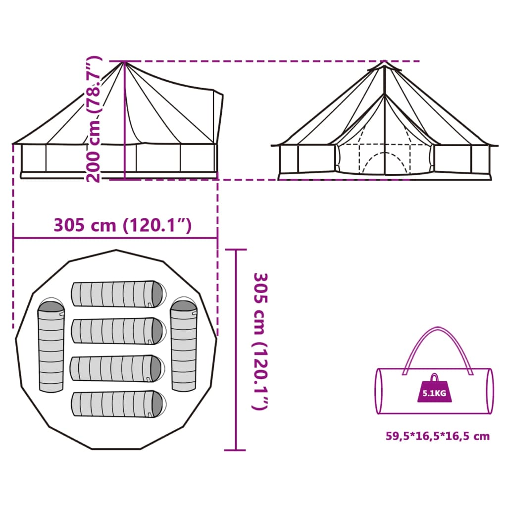 vidaXL ģimenes telts, tipi, 6 personām, pelēka, ūdensnecaurlaidīga