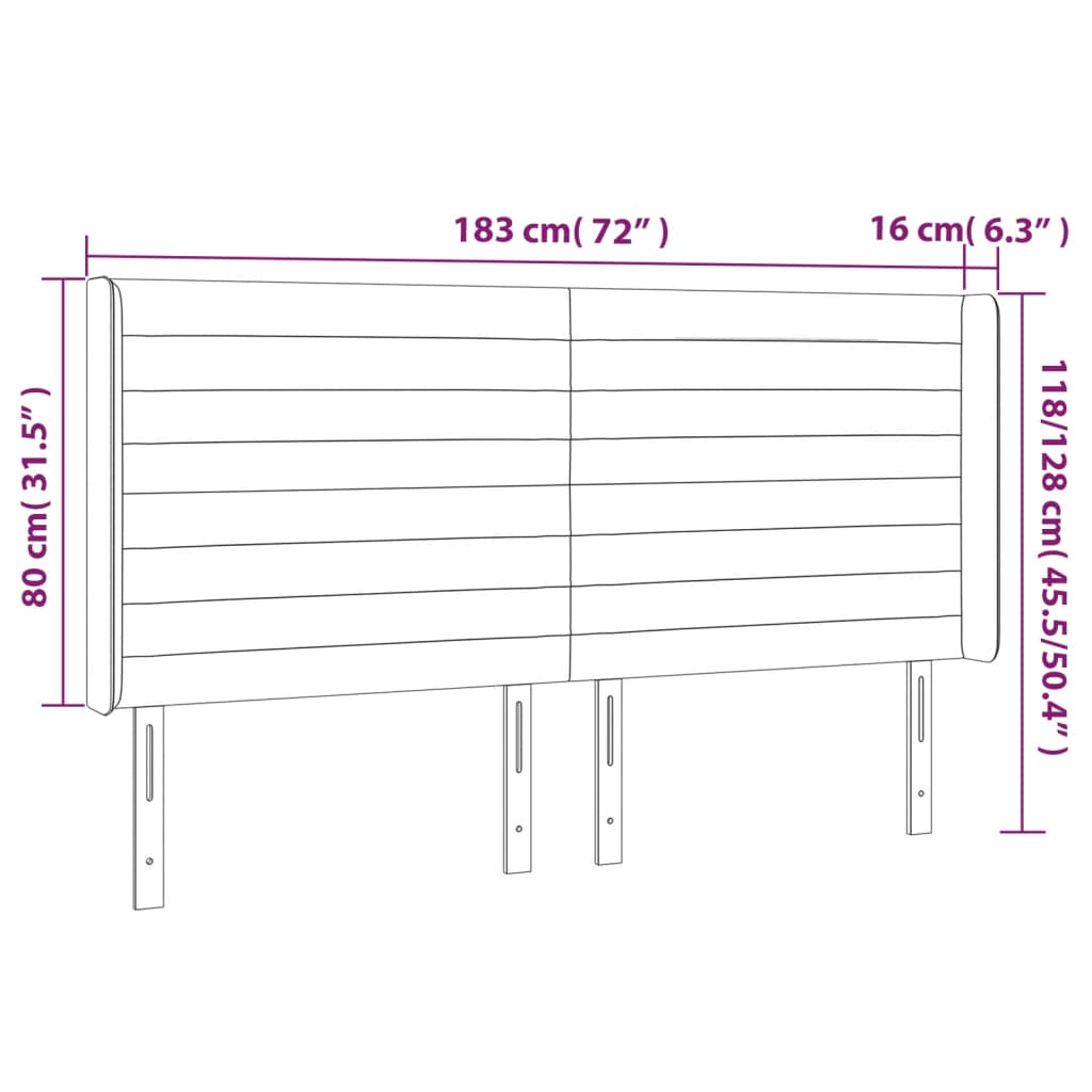 vidaXL gultas galvgalis ar LED, 183x16x118/128 cm, tumši pelēks samts