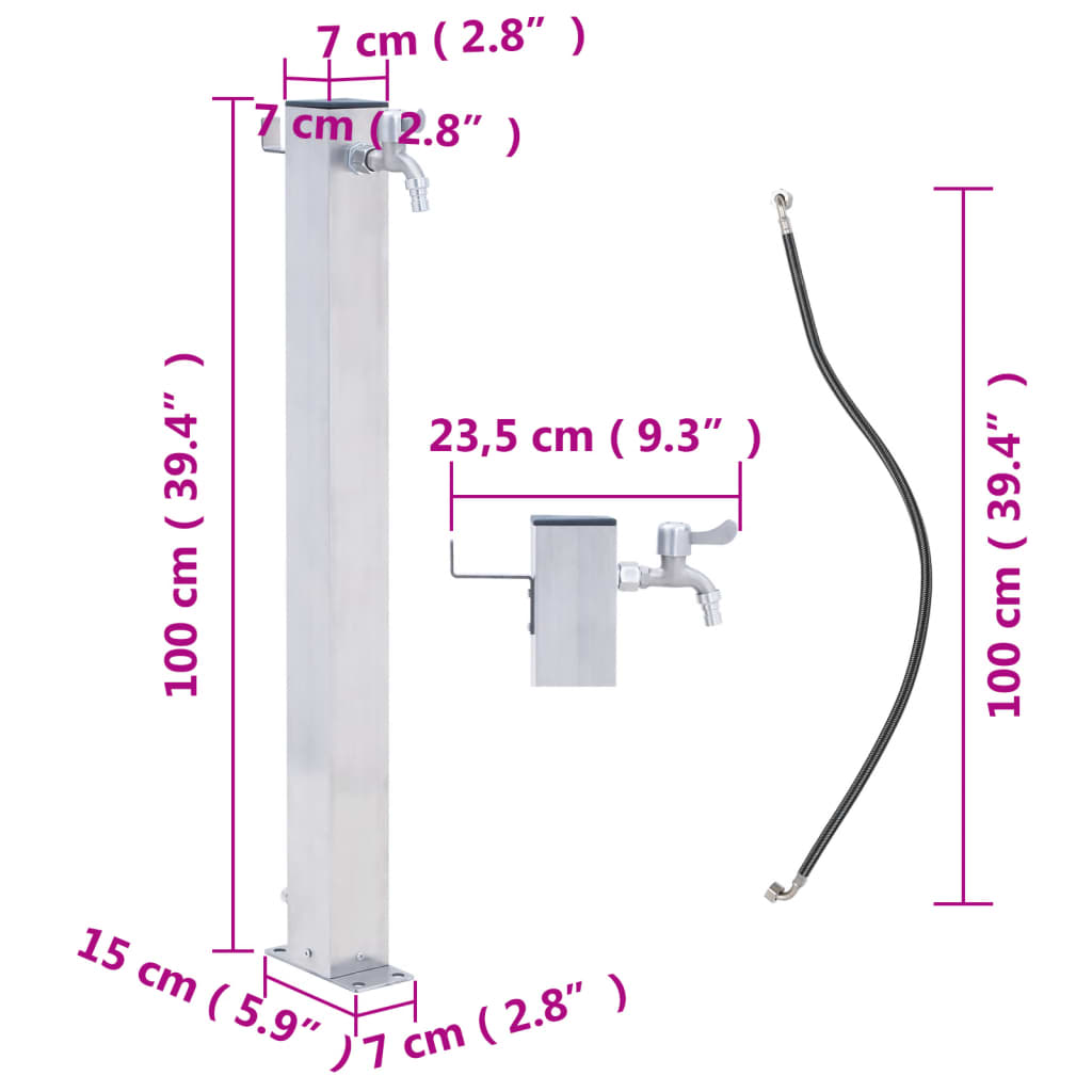 vidaXL dārza ūdens kolonna, 100 cm, nerūsējošs tērauds, kvadrāta