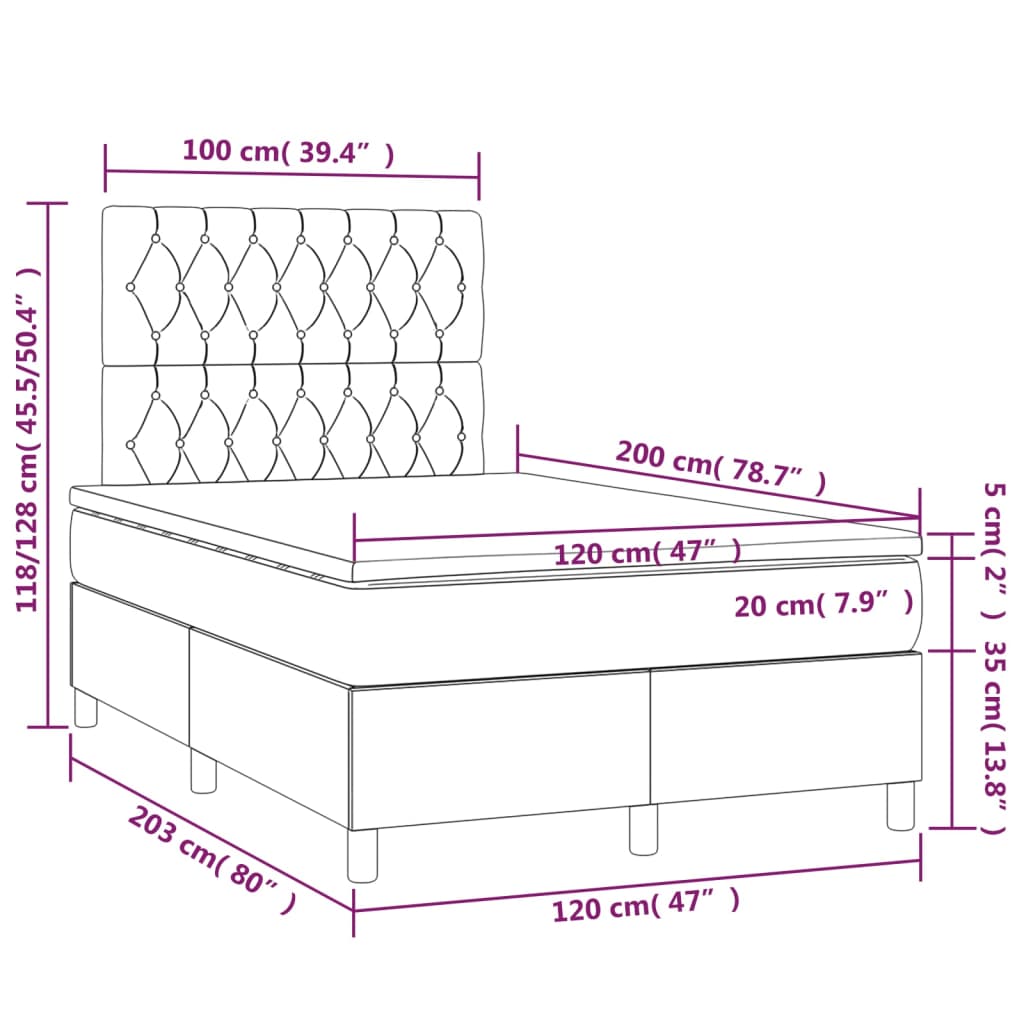 vidaXL atsperu gultas rāmis ar matraci, zils, 120x200 cm, audums