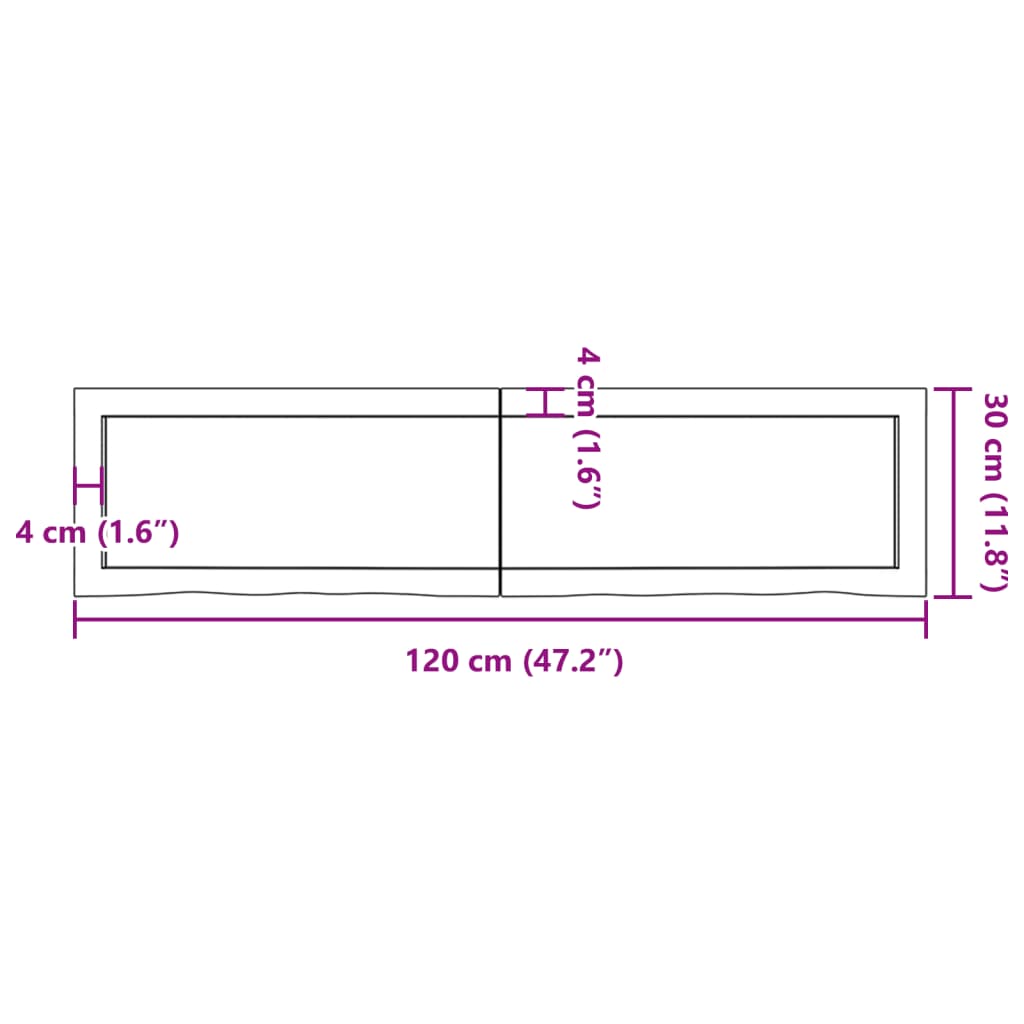 vidaXL sienas plaukts, 120x30x(2-6) cm, neapstrādāts ozola masīvkoks