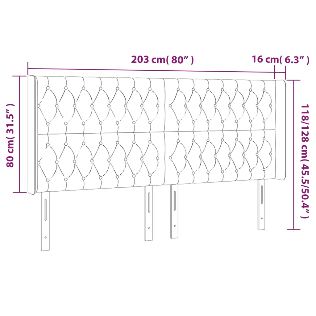 vidaXL gultas galvgalis ar LED, 203x16x118/128 cm, rozā samts