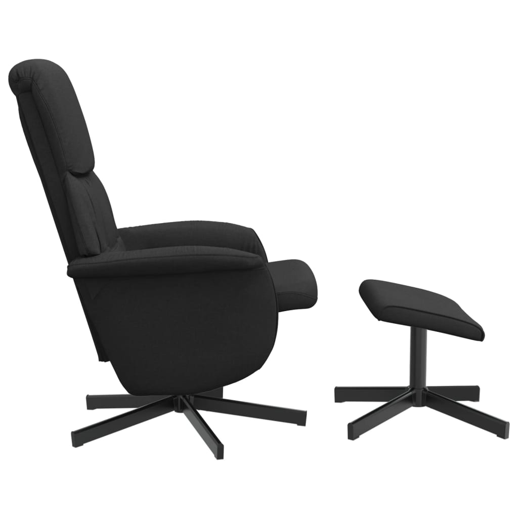 vidaXL krēsls ar kāju balstu, atgāžams, melns audums