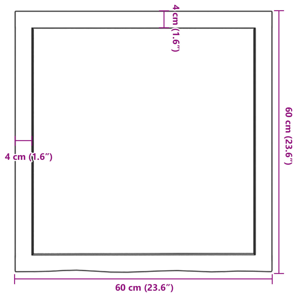 vidaXL vannasistabas virsma, 60x60x(2-4) cm, neapstrādāts masīvkoks