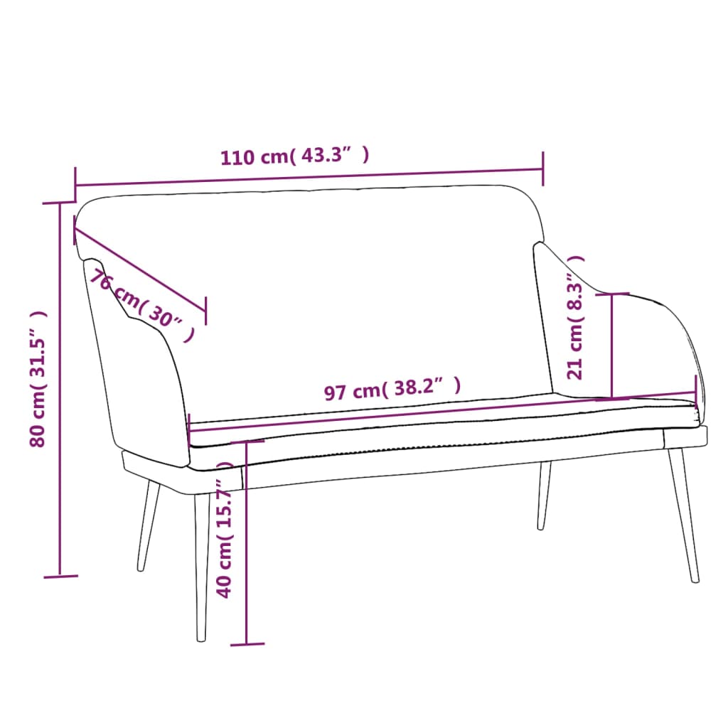 vidaXL sols, melns, 110x76x80 cm, samts