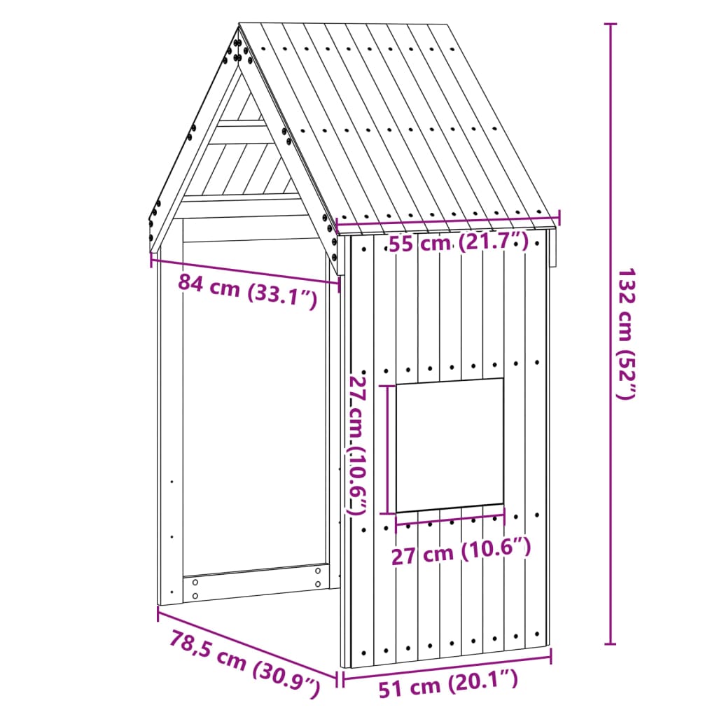 vidaXL bērnu gultas jumts, 55x84x132 cm, priedes masīvkoks