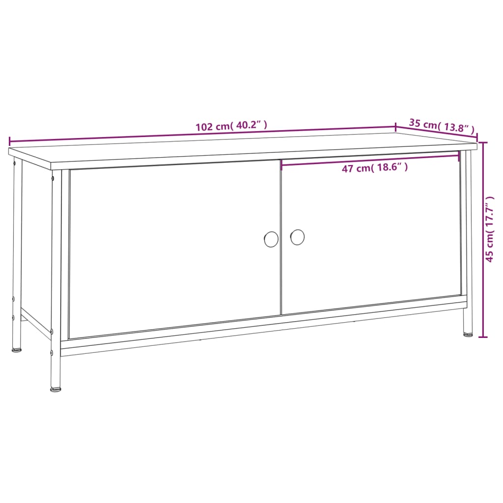 vidaXL TV skapītis ar durvīm, ozola, 102x35x45 cm, inženierijas koks