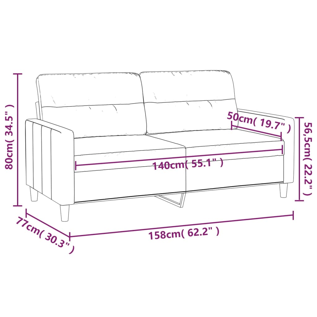 vidaXL divvietīgs dīvāns, vīnsarkans audums, 140 cm