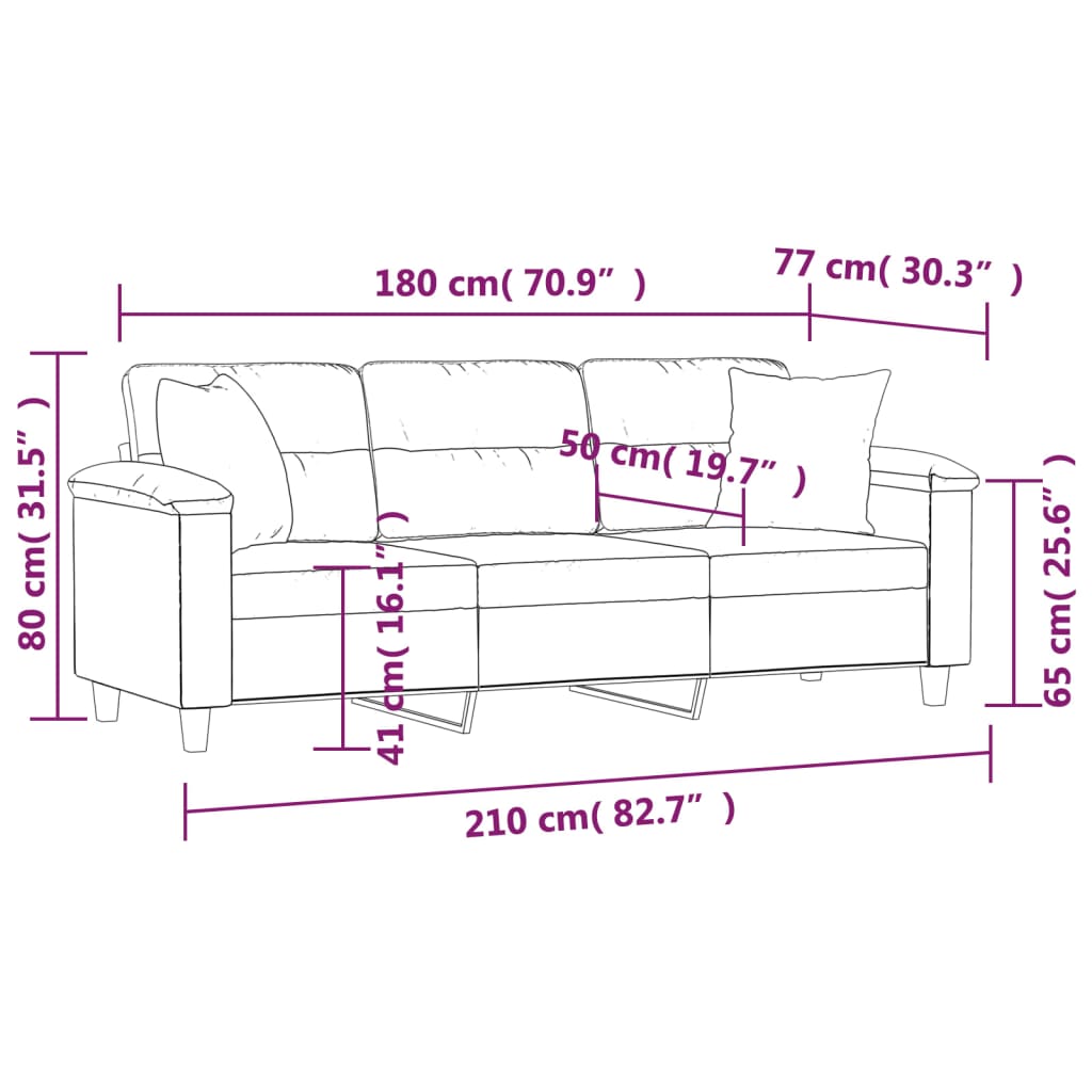 vidaXL trīsvietīgs dīvāns ar spilveniem, tumši pelēks, 180 cm, audums