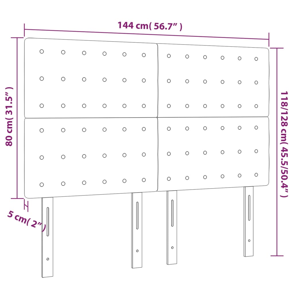 vidaXL gultas galvgalis ar LED, 144x5x118/128 cm, gaiši pelēks audums