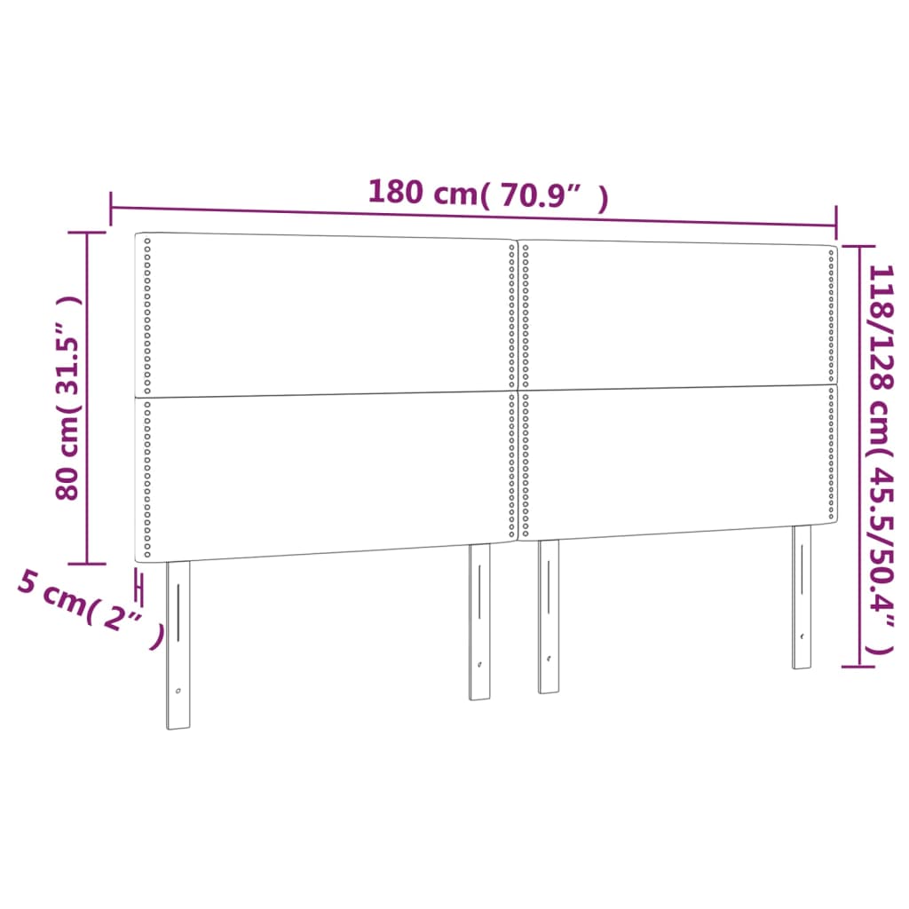 vidaXL gultas galvgalis ar LED, 180x5x118/128 cm, rozā samts