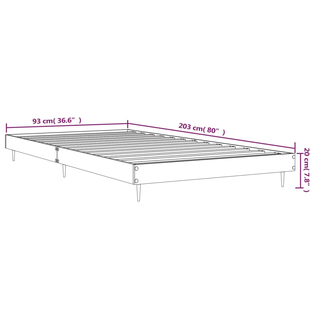 vidaXL gultas rāmis, ozolkoka krāsā, 90x200 cm, inženierijas koks